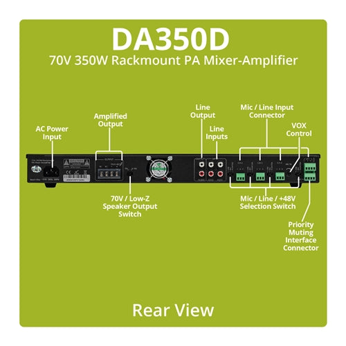 Dayton Audio DA350D. Amplificador Mezclador 350 Watts 70V