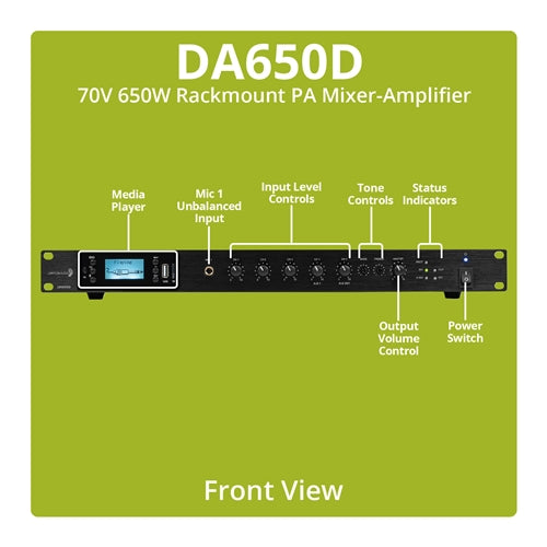 Dayton Audio DA650D. Amplificador Mezclador 650 Watts 70V
