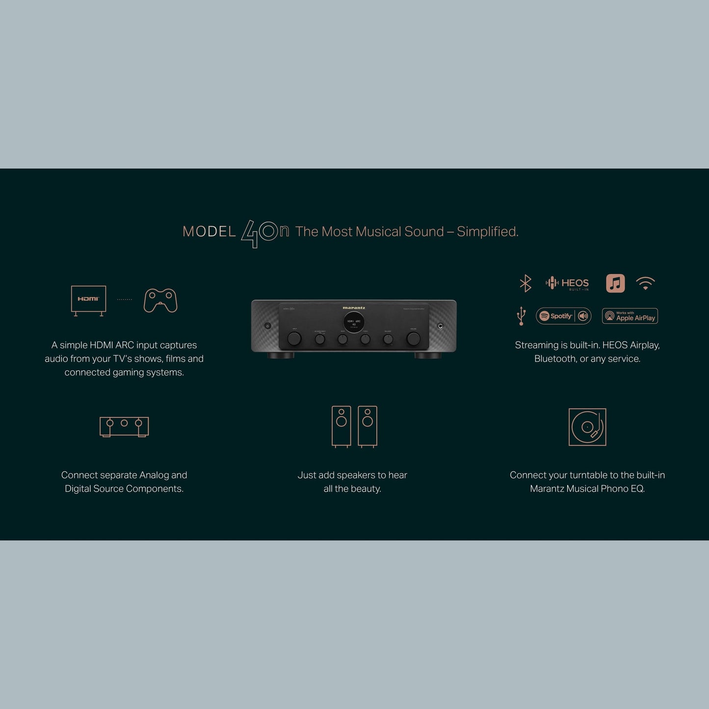 Marantz Model 40n. Amplificador Integrado Estereo con Streaming, Wifi, Bluetooth, 70W x 2