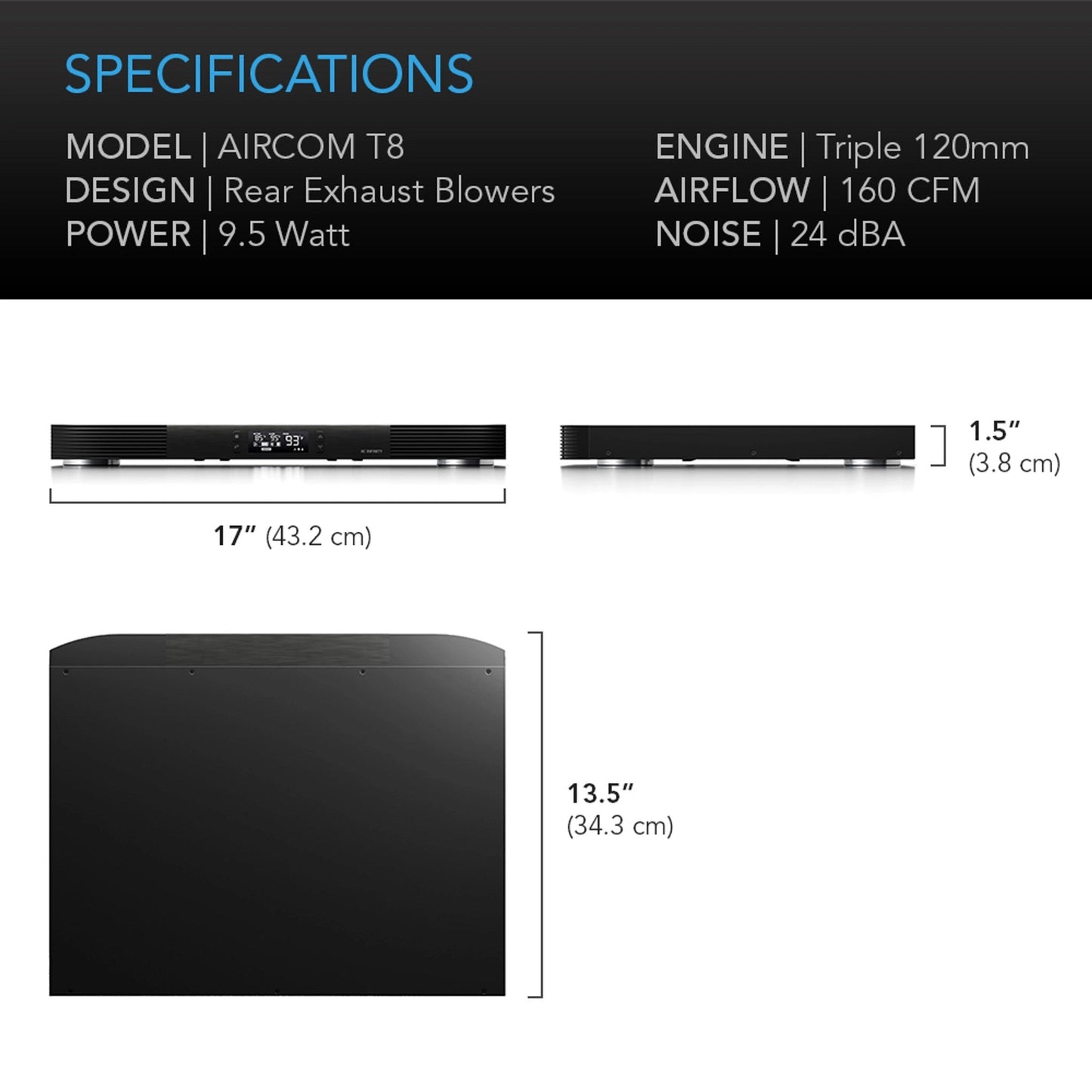 AC Infinity Aircom T8. Sistema de ventilacion para receptor y componentes AV, Escape Trasero.