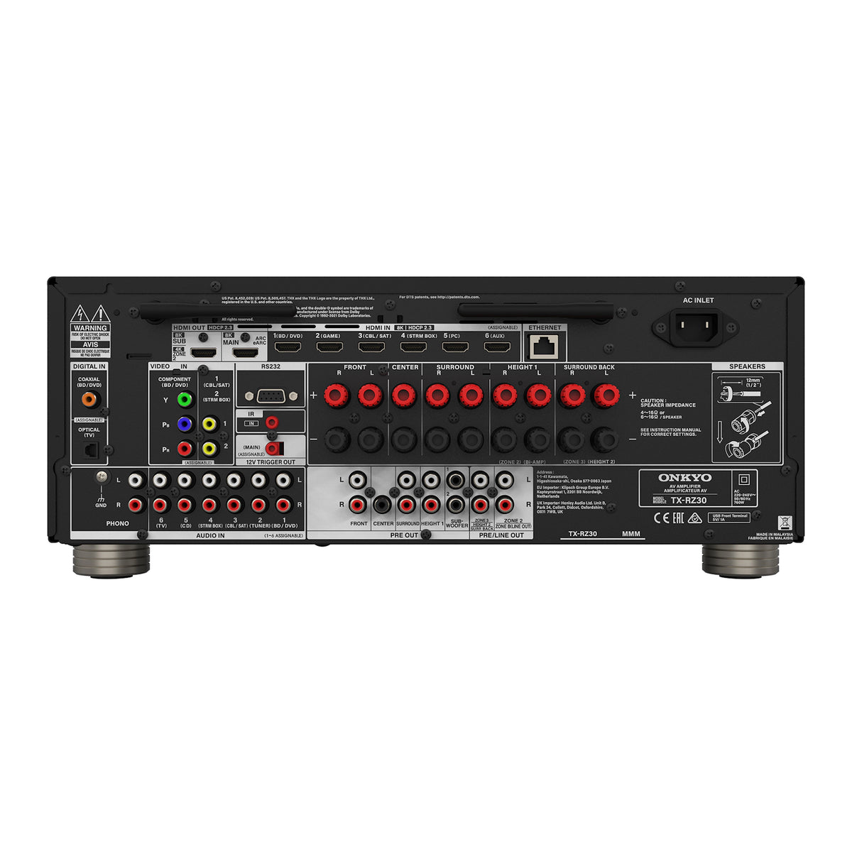 Onkyo TX-RZ30. Receptor AV 9.2 Canales 100W Class AB con Dirac Live, THX, HDMI 2.1 8K y ESS Sabre
