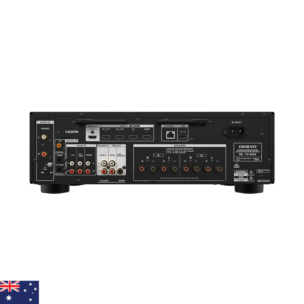 Onkyo TX-8470. Receptor Estéreo de Red Class G 110W con DAC AKM 32-bit/768kHz, HDMI 8K ARC y Phono MM/MC