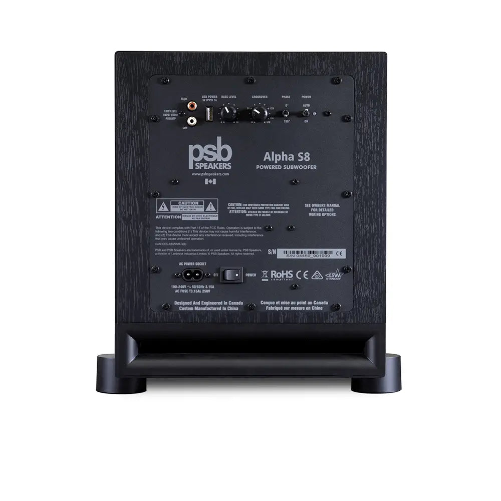 PSB Alpha S8. Subwoofer Activo Compacto 8" de Polipropileno con Amplificador 150W Continuo / 210W Dinámico y Bass Reflex